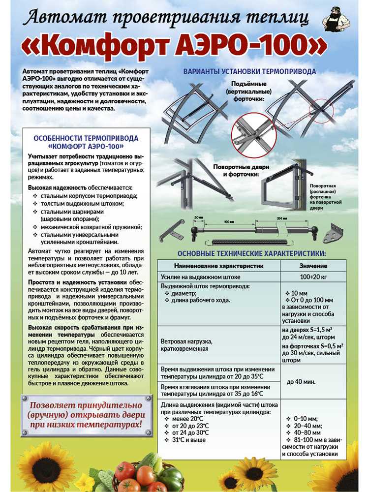 Автоматическое открывание в теплице форточек: подробная инструкция