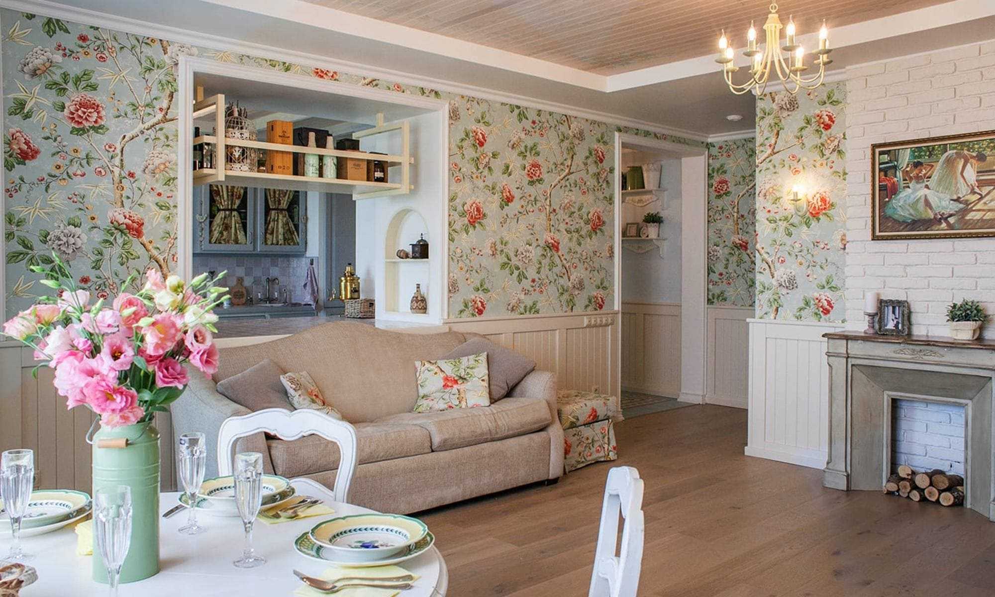 Обои в стиле прованс для кухни, спальни, гостиной, в цветочек, в интерьере