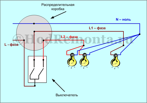 Схема подключения люстры с двойным выключателем / свой дом мечты