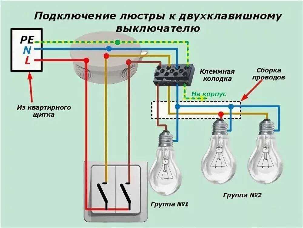 Как подключить люстру к выключателю