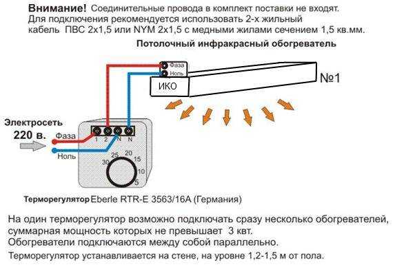 Как подключить потолочный инфракрасный обогреватель к терморегулятору